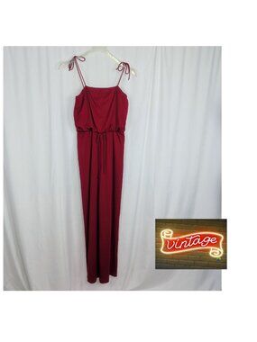 Vintage 70s Burgundy Jumpsuit Medium Wide Leg